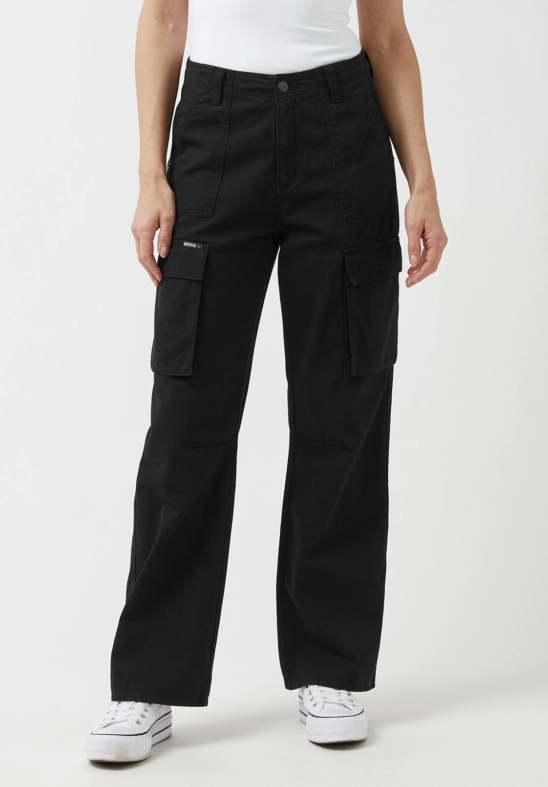 Low Rise Straight Gia Black Cargo Pants - BL15915 Twill Weave Texture