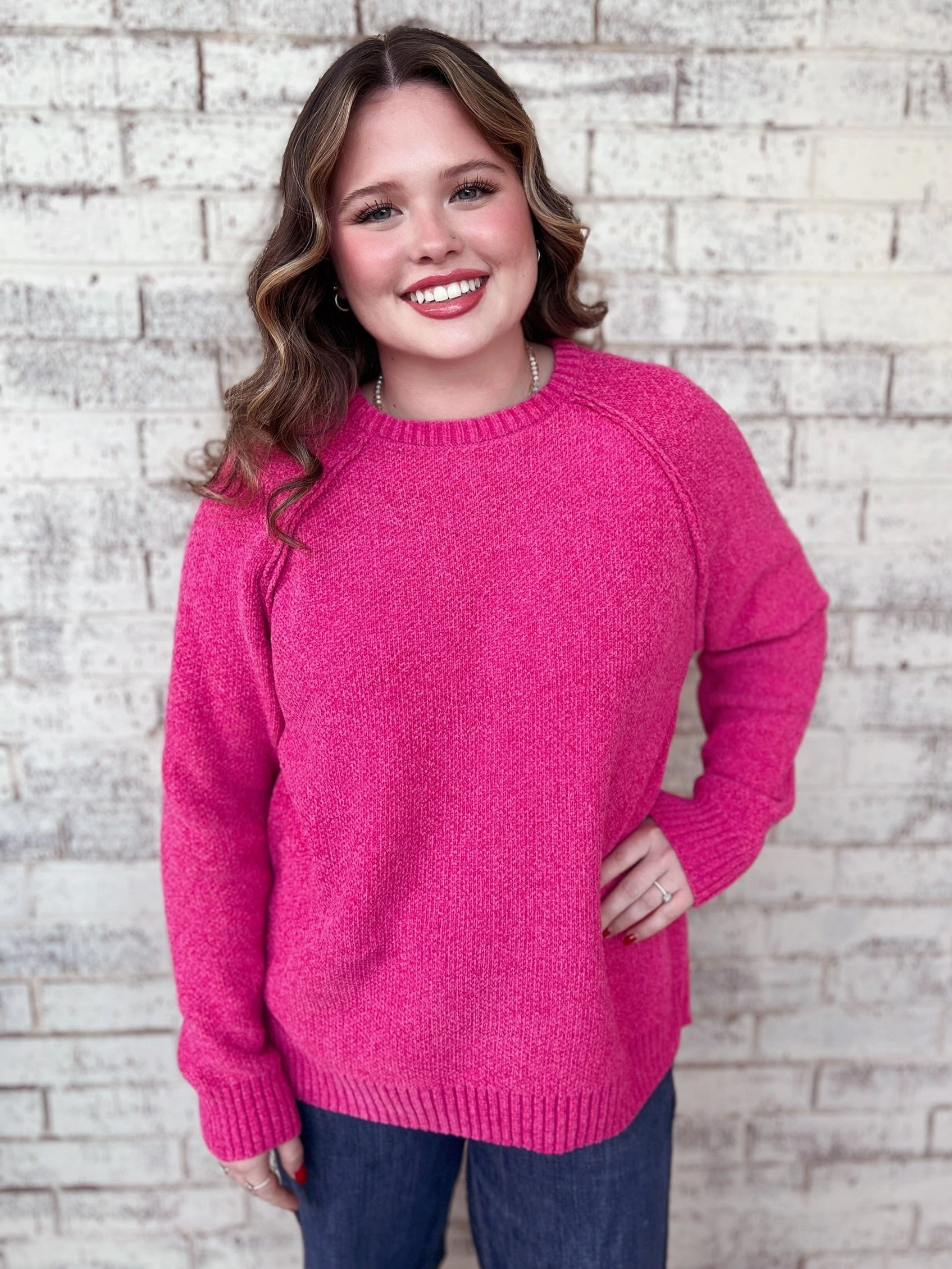 Luxuriously Knitted Raglan Sweater - 4 Colors* Sustainable Material Blend Curved Hemline