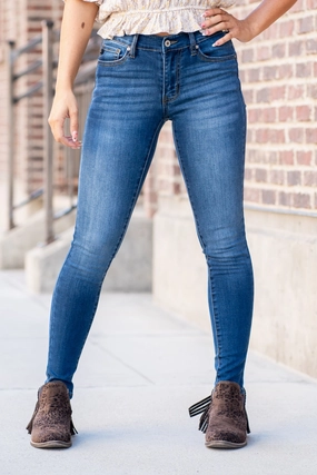 KanCan Maddison Mid Rise Super Skinny Jeans Medium Blue Wash Universal Fit Sizing