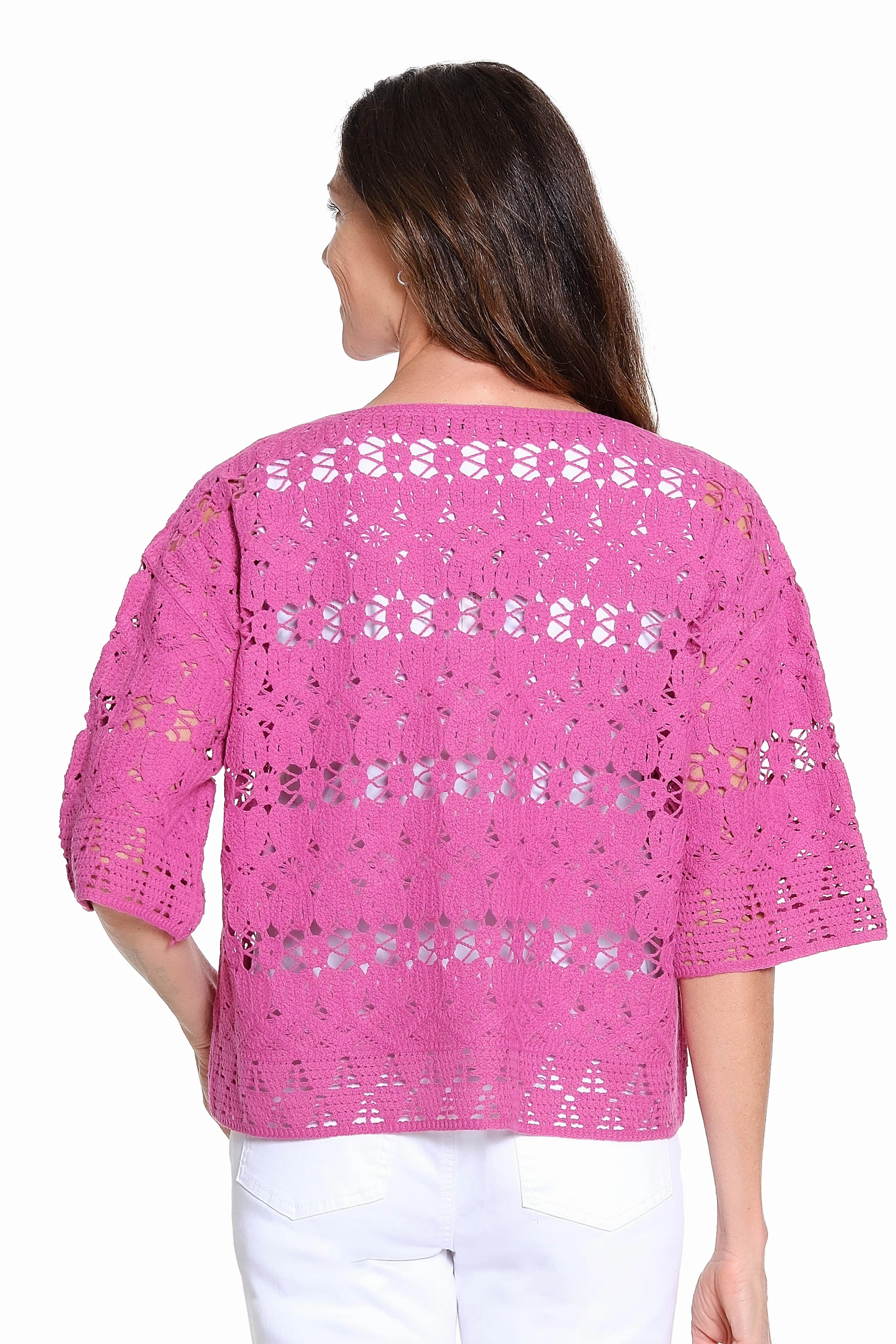 Machine Crochet Popover Top ?C Magenta NonChafingEdges RaglanSleeve