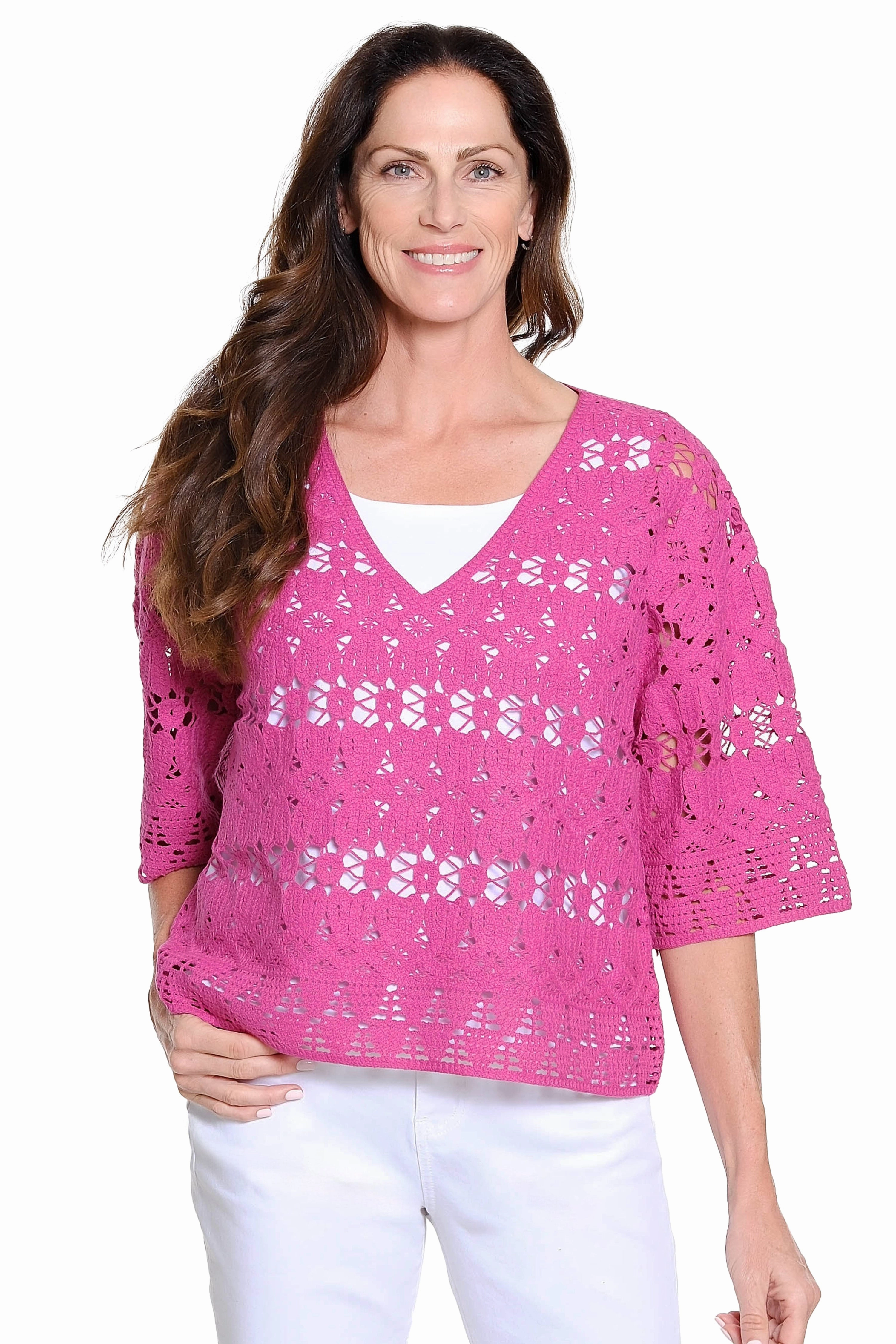 Machine Crochet Popover Top ?C Magenta Classic Polo WaterRepellent Coating