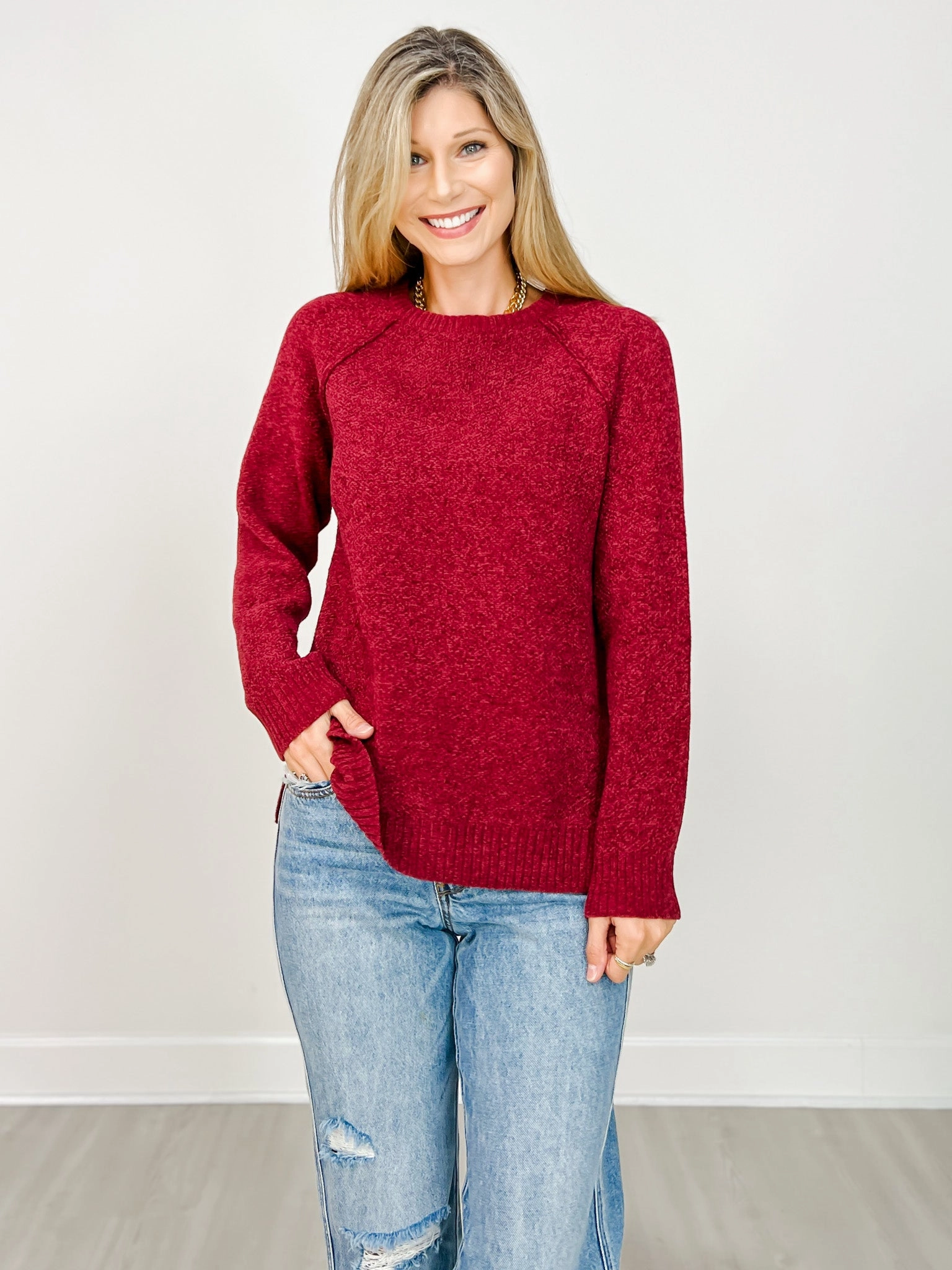 Long Sleeve Chenille Raglan Sweater Group A Stylish Design