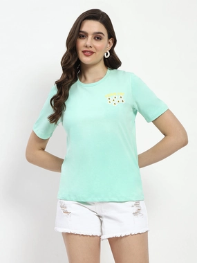 PuckerFree Surface AntiStaticLining Madame 3D Print Monochromatic Cotton Mint T-Shirt