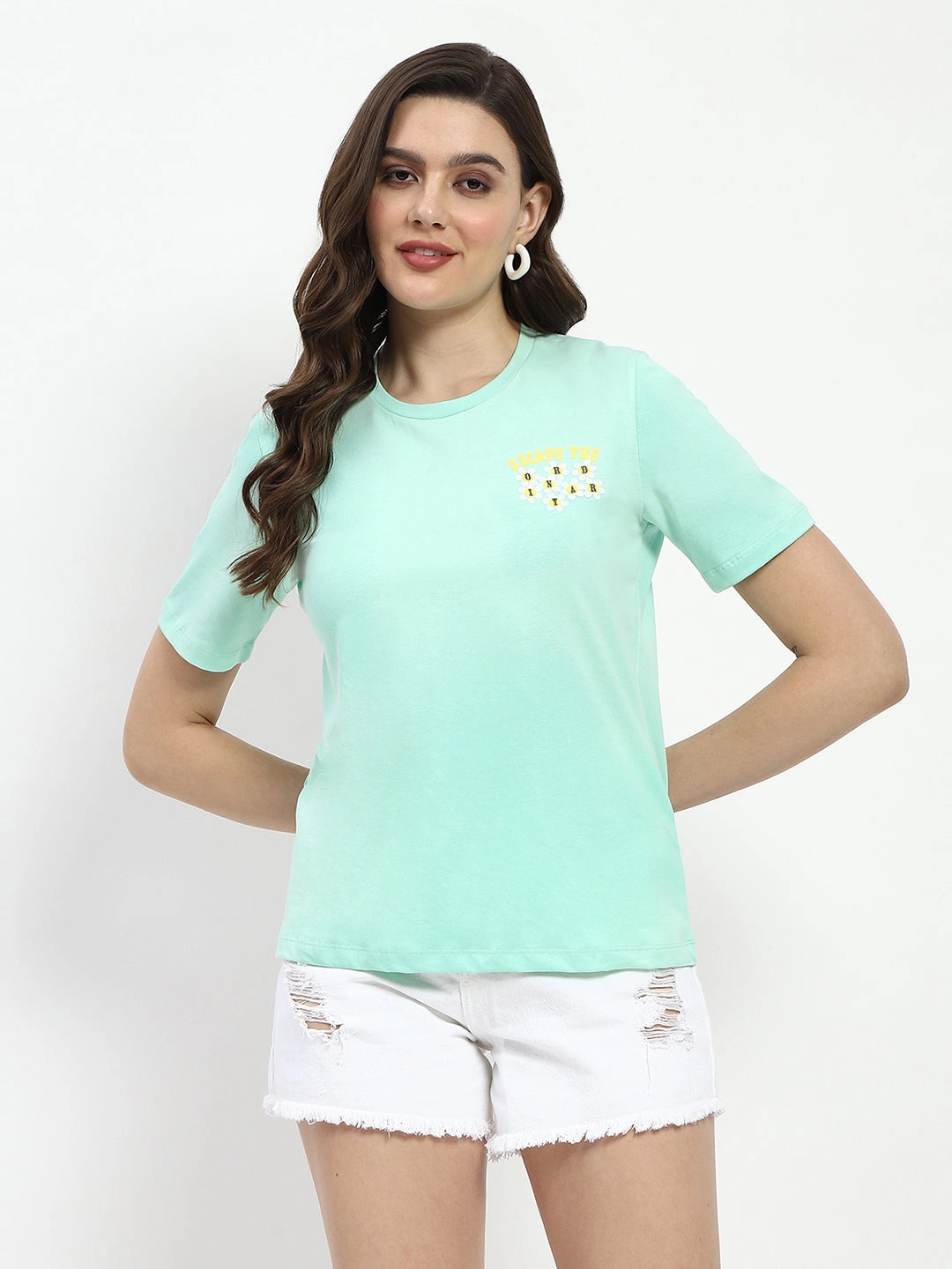 PuckerFree Surface AntiStaticLining Madame 3D Print Monochromatic Cotton Mint T-Shirt
