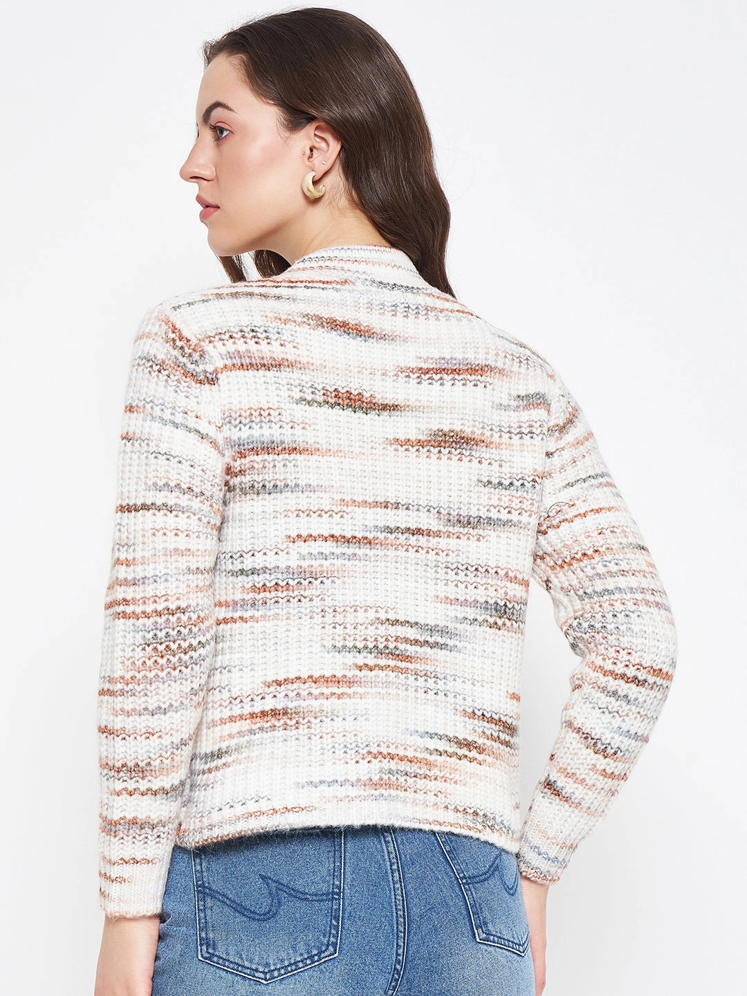 Cozy Knit Touch Madame Abstract Knit White Sweater For Women