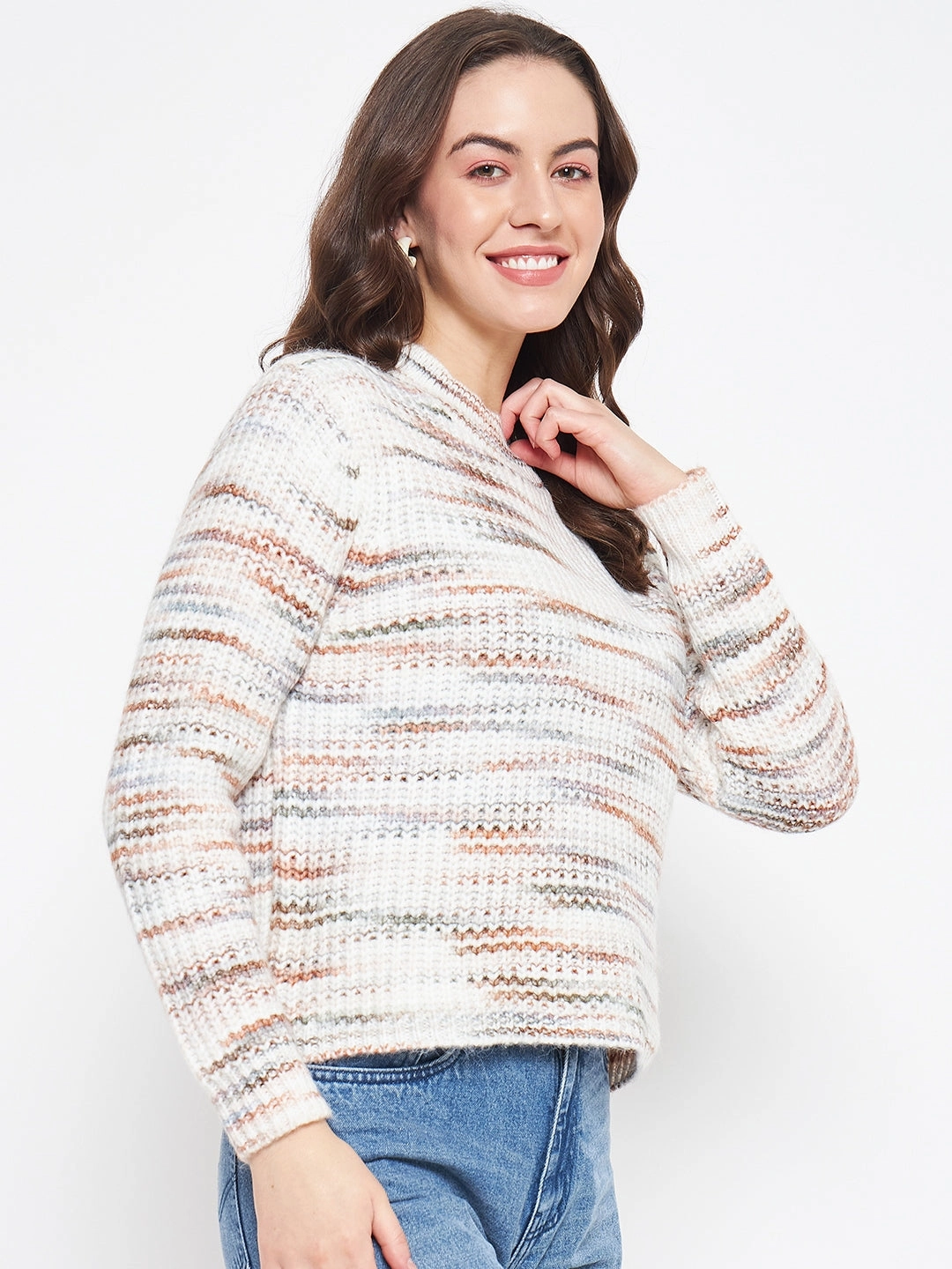 Comfy Knit Comfy Layers Madame Abstract Knit White Sweater For Women