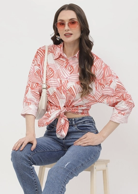 garden party Pre Shrunk Cotton Blend Madame Abstract Print Brick Orange Regular Shirt