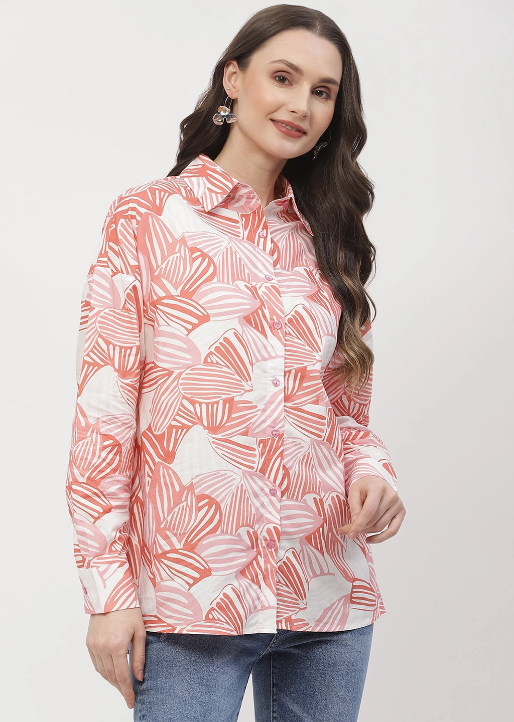 Madame Abstract Print Brick Orange Regular Shirt Ventilated Back Panel