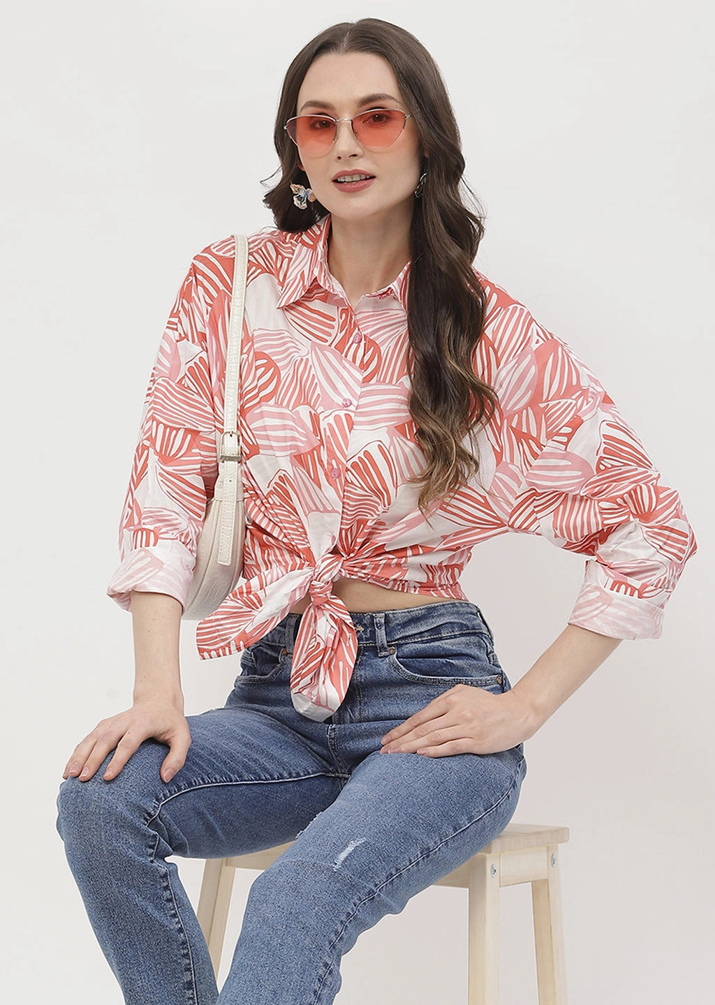 garden party Pre Shrunk Cotton Blend Madame Abstract Print Brick Orange Regular Shirt