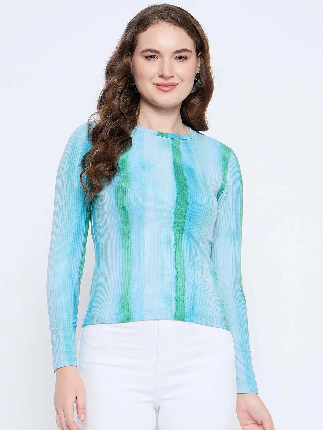 Tunic top Madame Abstract Print Crew Neck Loose Fit Mint Green Top