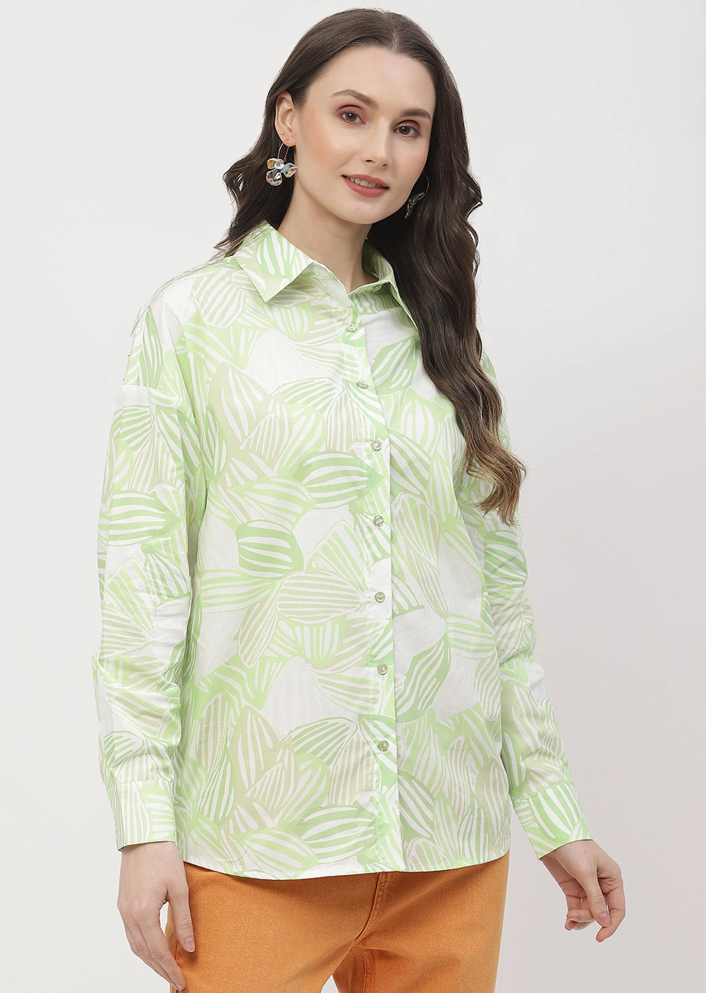 Vibrant Hue Breathable back panel Madame Abstract Print Lime Green Regular Shirt