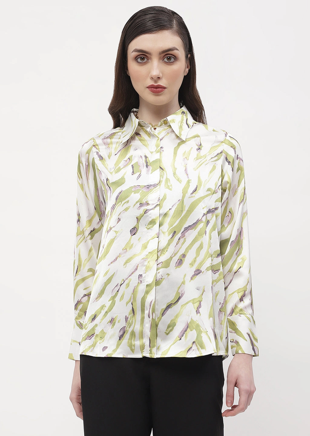 Fashion Statement garden party Madame Abstract Print Olive Green Regular Shirt