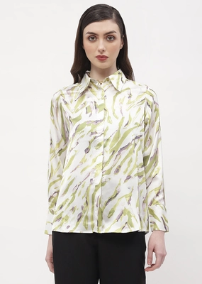 Fashion Statement garden party Madame Abstract Print Olive Green Regular Shirt