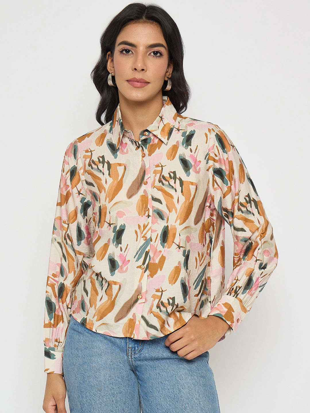 Casual Option Madame Abstract Print Rust Red Rayon Blend Shirt