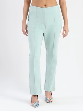 Stretchy Waist Soft Finish Madame Alex Front Pintuck Detailed Mint Green Trousers