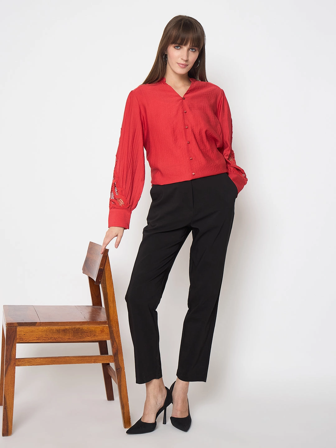 Madame Alex Waist Belt Detail Solid Black Trousers Casual Chic