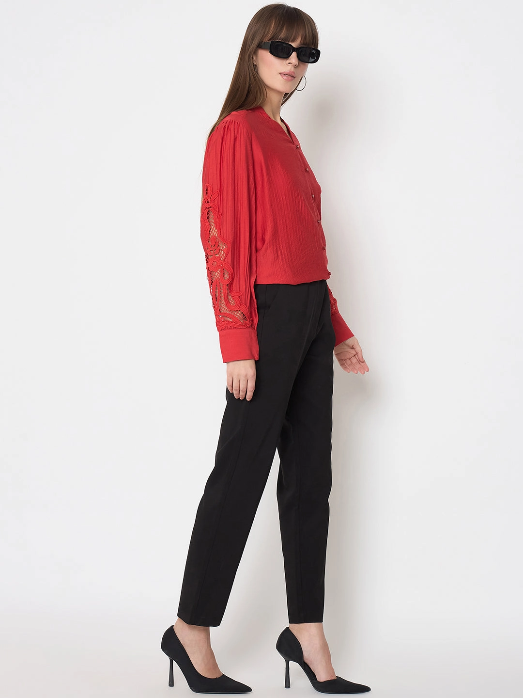 Madame Alex Waist Belt Detail Solid Black Trousers Freedom Fit ReinforcedStitching