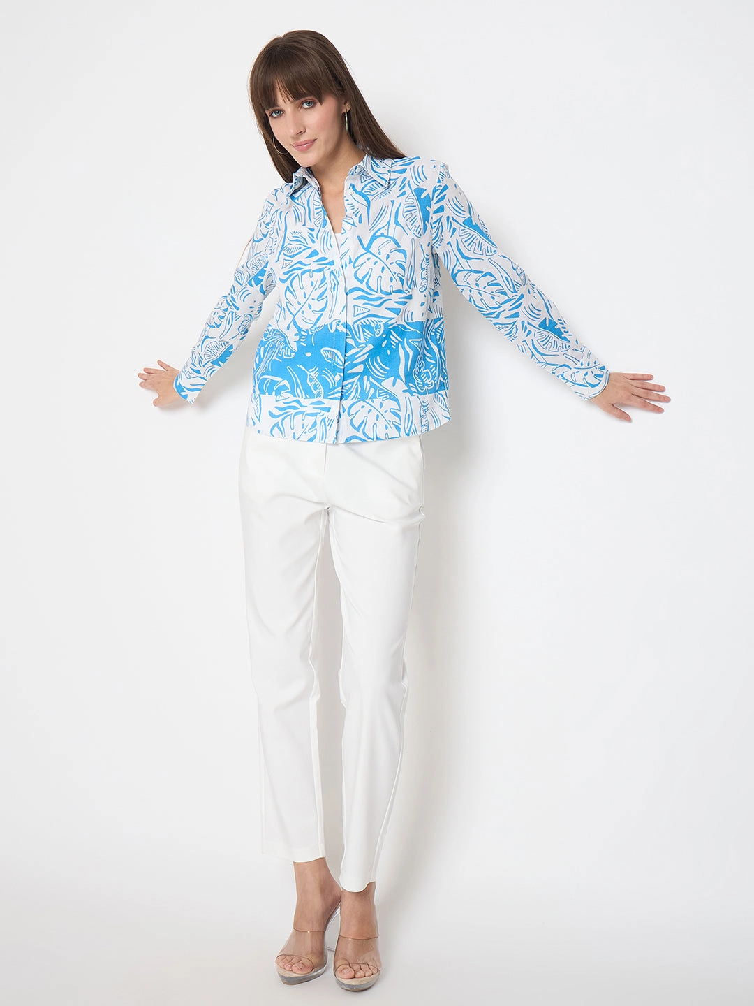 Madame Alex Waist Belt Detail Solid White Trousers Tight Cut Easy Movement