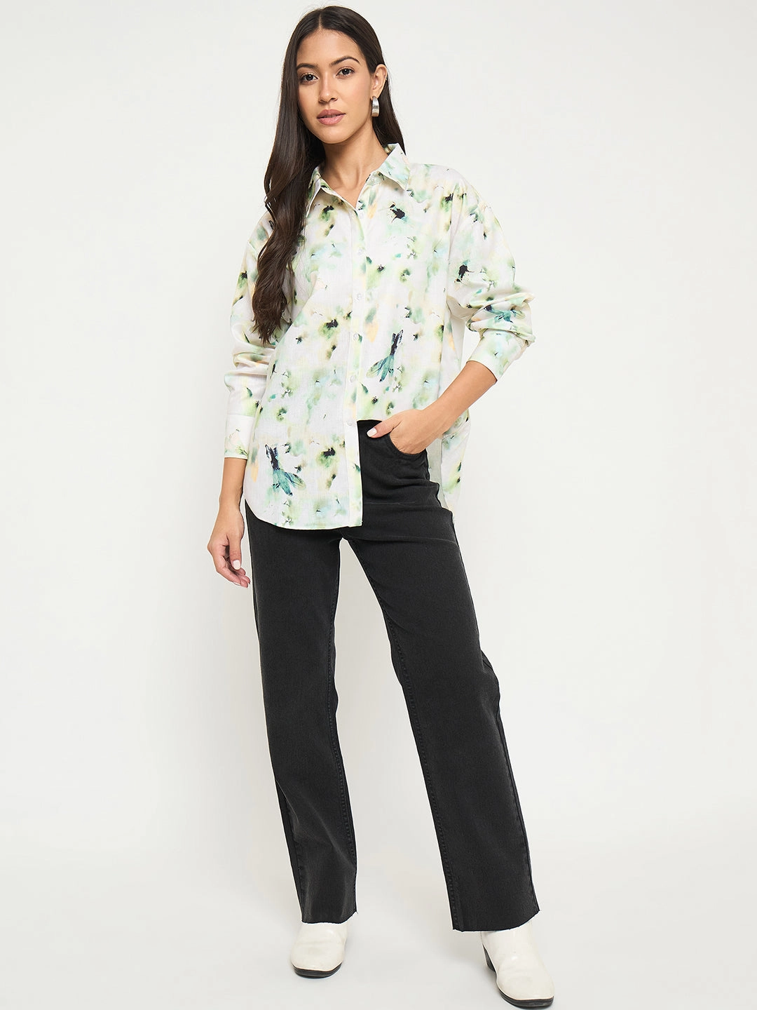Street Chic Madame All Over Botanical Print Lemon Yellow Shirt