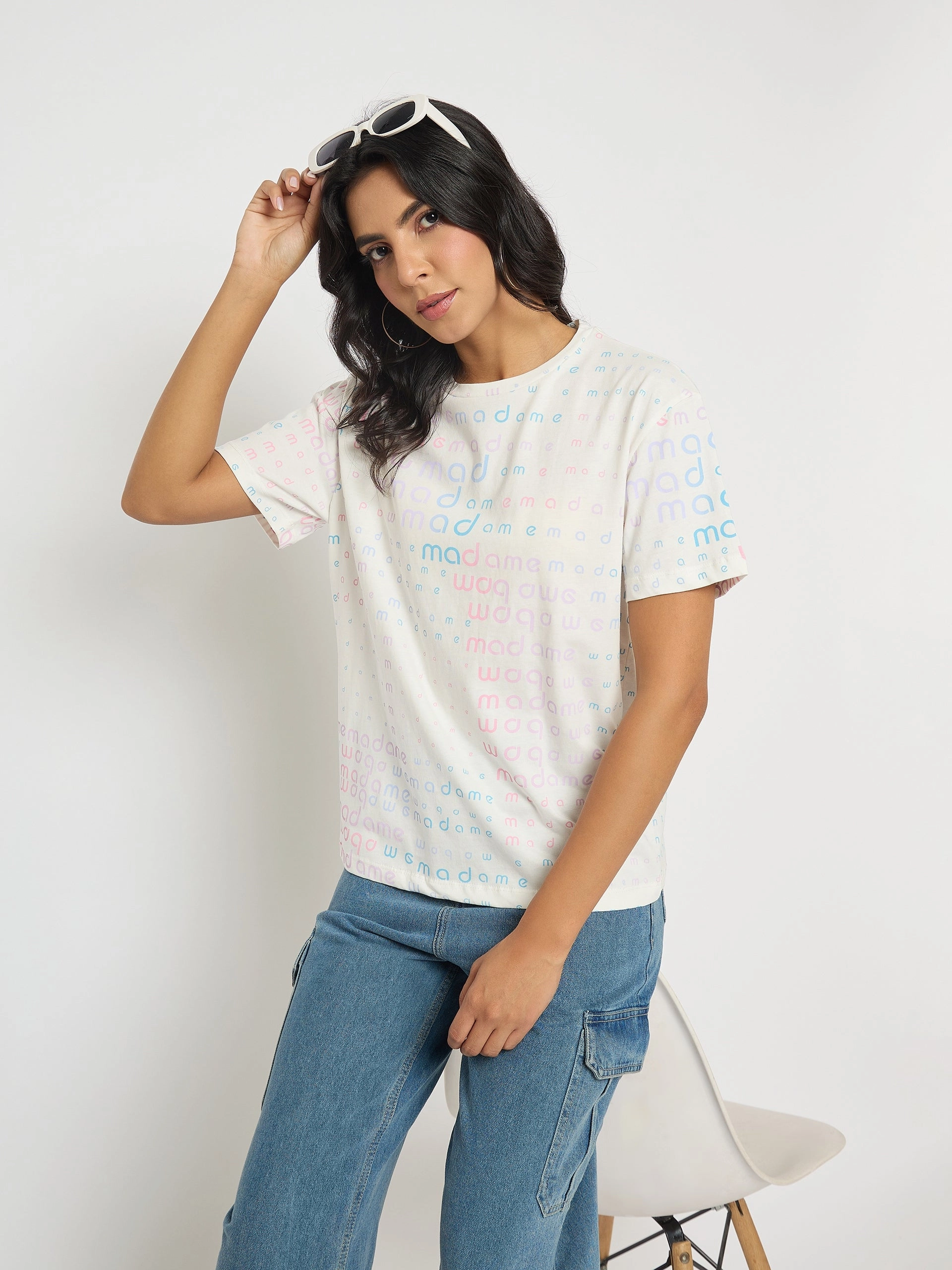 AbrasionResistant Finish Madame All Over Print White Cotton T-shirt