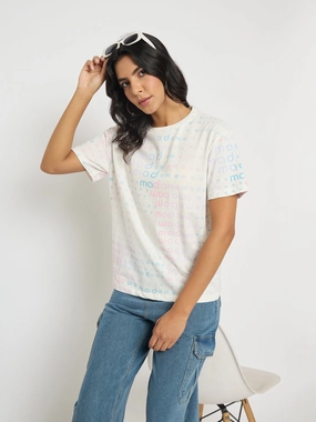 AbrasionResistant Finish Madame All Over Print White Cotton T-shirt
