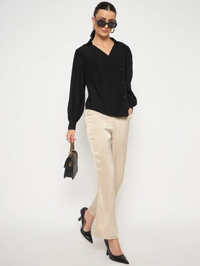 Madame Black Asymmetrical Hemline Rayon Blend Shirt Pure Cotton