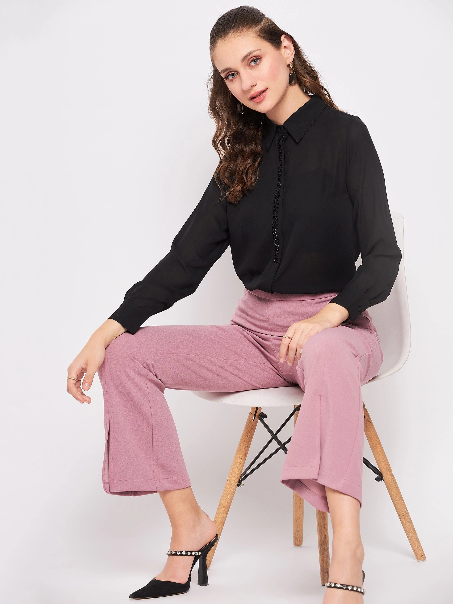 Comfy Wear Madame Black Embellished Shirt