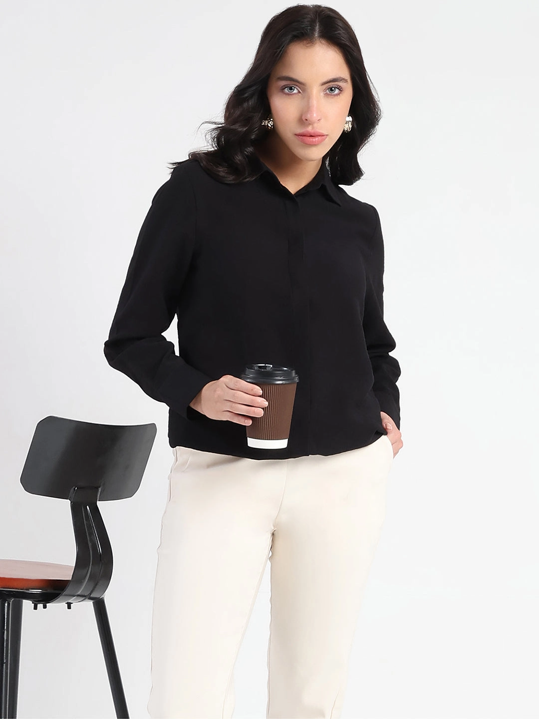 Hypoallergenic Lining Madame Black Rayon Blend Shirt