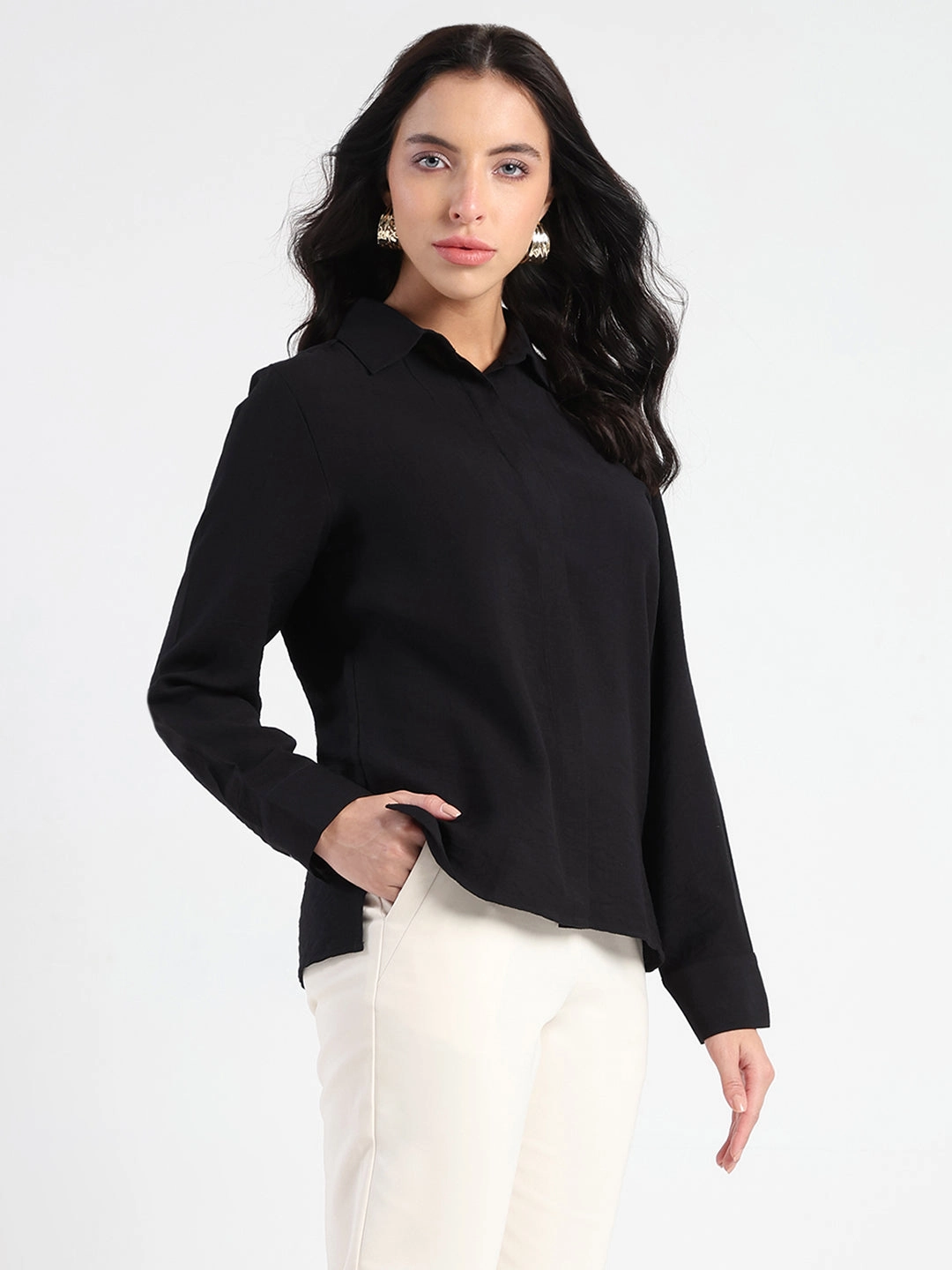 Madame Black Rayon Blend Shirt Relaxed Design