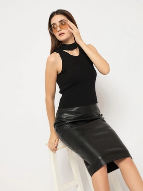 Madame Black Ribbed Sleeveless Cutout Sweater Seasonal Layering