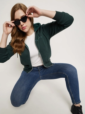 Madame Bottle Green Hood Neck Sweatshirt birthday wear Outdoor Essential