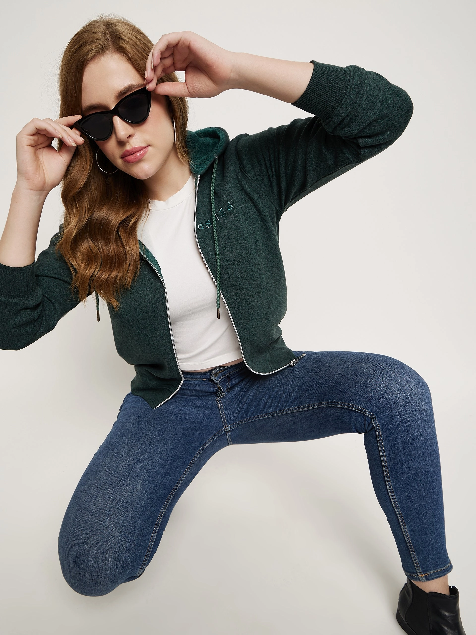 Madame Bottle Green Hood Neck Sweatshirt birthday wear Outdoor Essential