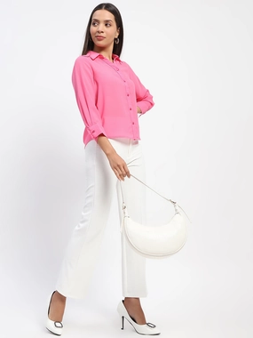 Durable Material Madame Button-Down Collared Pink Shirt