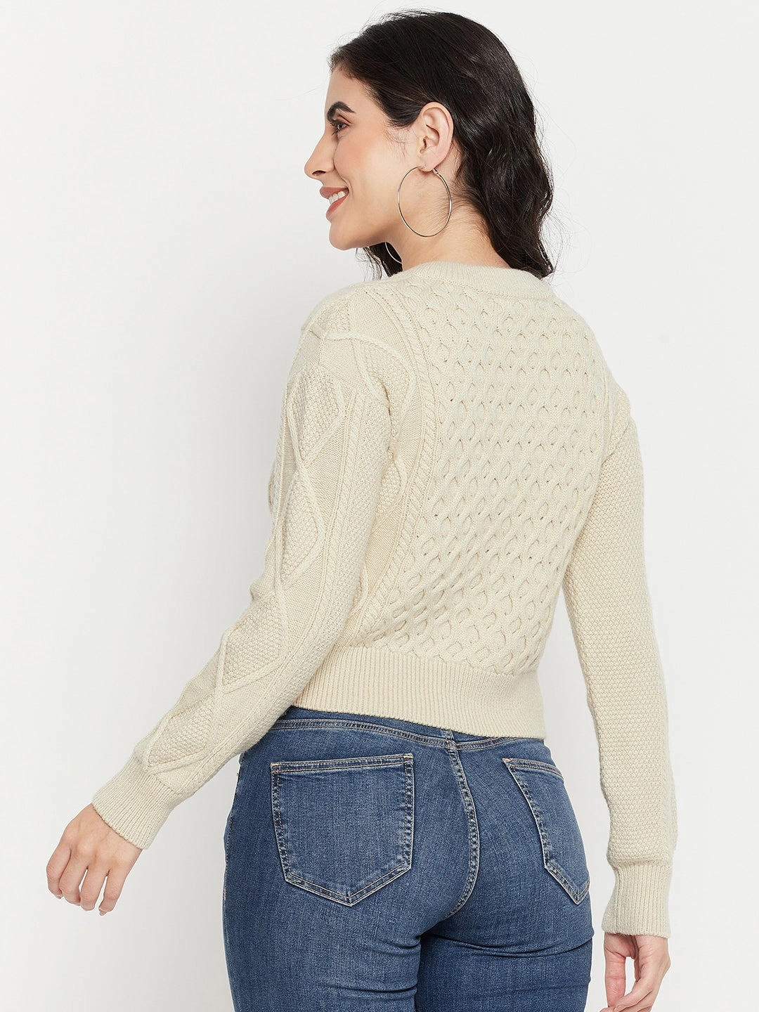 Soft Comfort Fit Cozy Wardrobe Madame Cable Knit Beige Crop Sweater