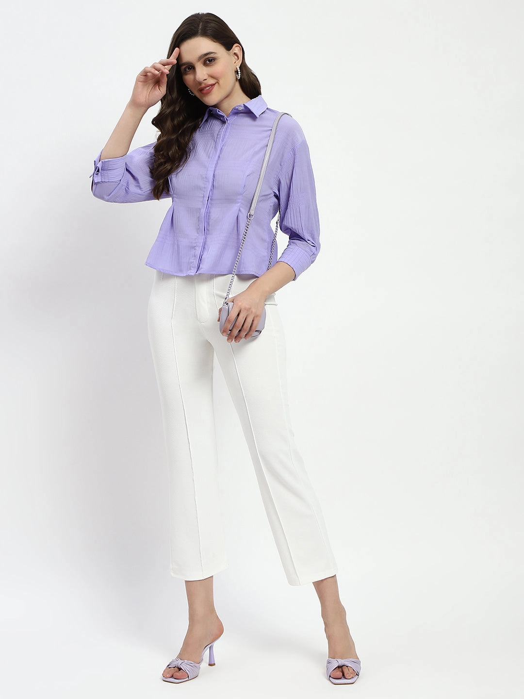 Madame Cinched Waist Lilac Shirt High-End Look youth trend