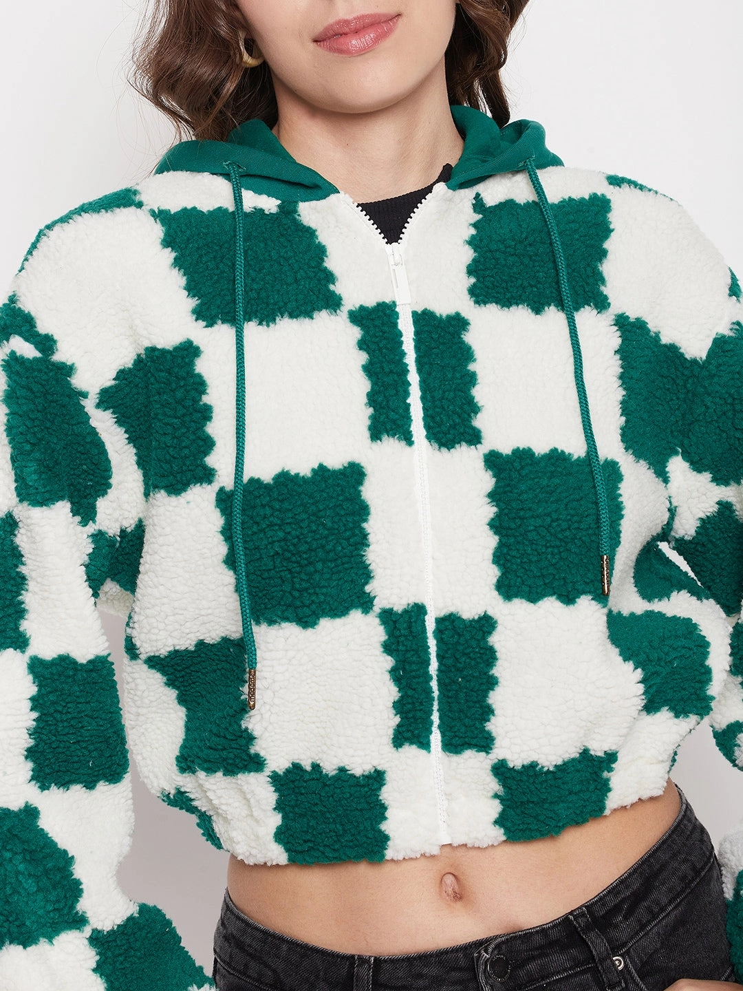 All Season Wear Madame Colour Blocked Bottle Green Sweatshirt