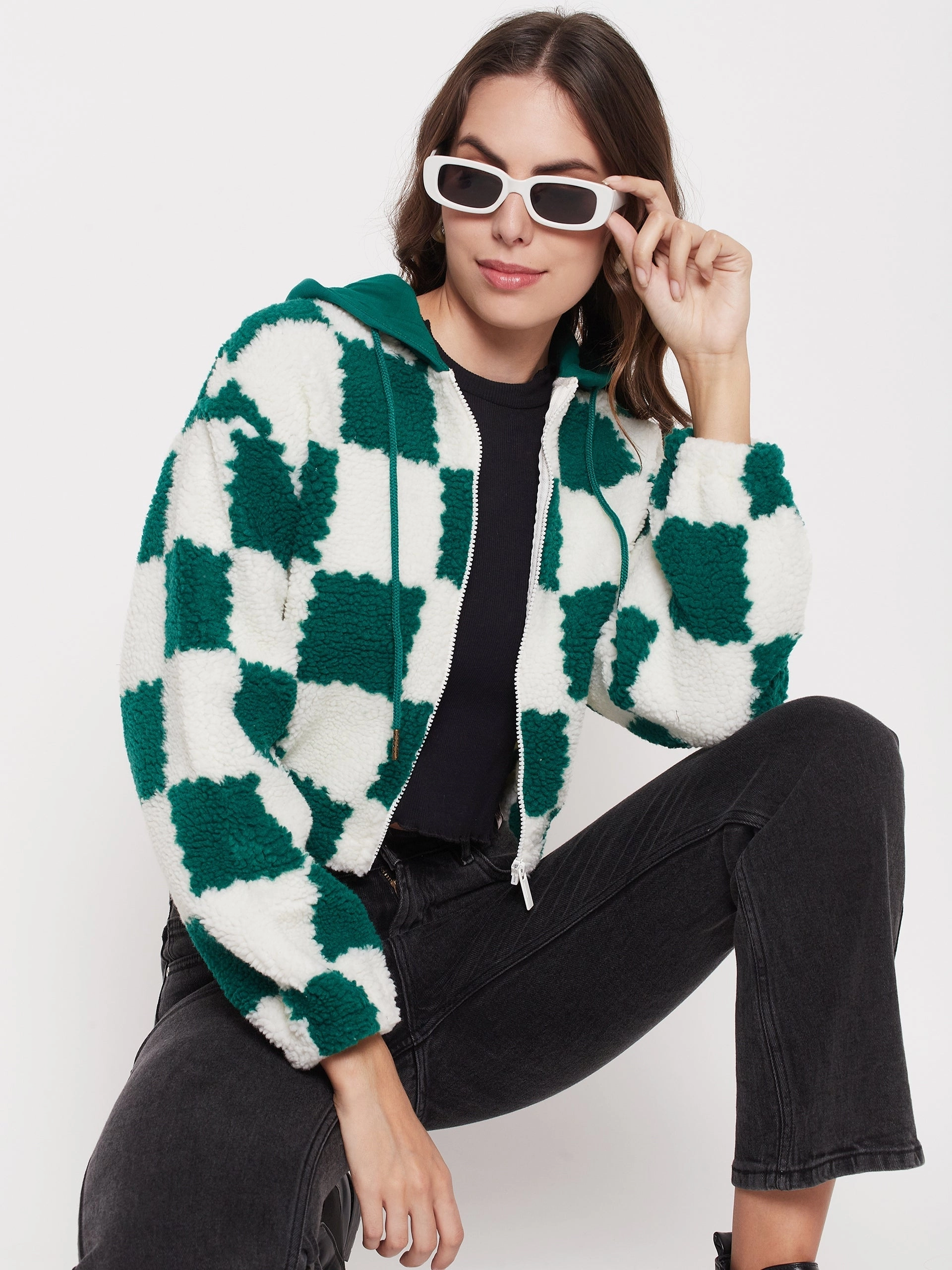 Madame Colour Blocked Bottle Green Sweatshirt Urban Look