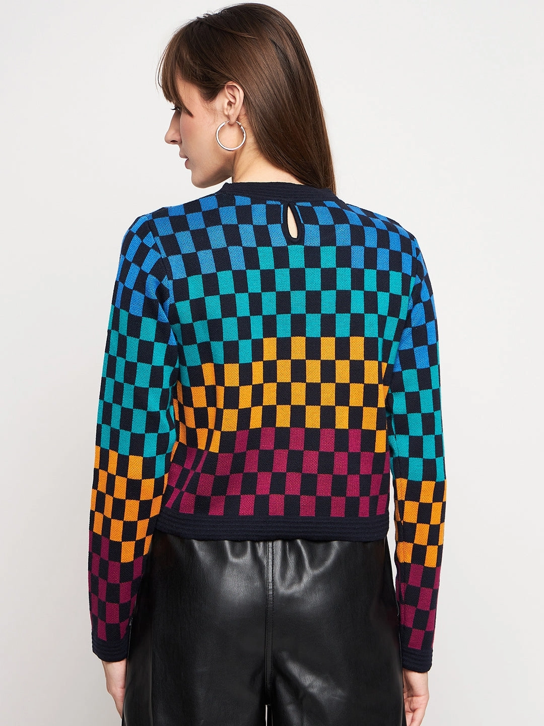 Madame Colourblocked Black Sweater Seamless Stitching Ribbed Hem