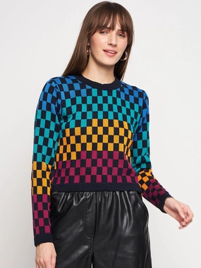 Cozy Apparel Madame Colourblocked Black Sweater