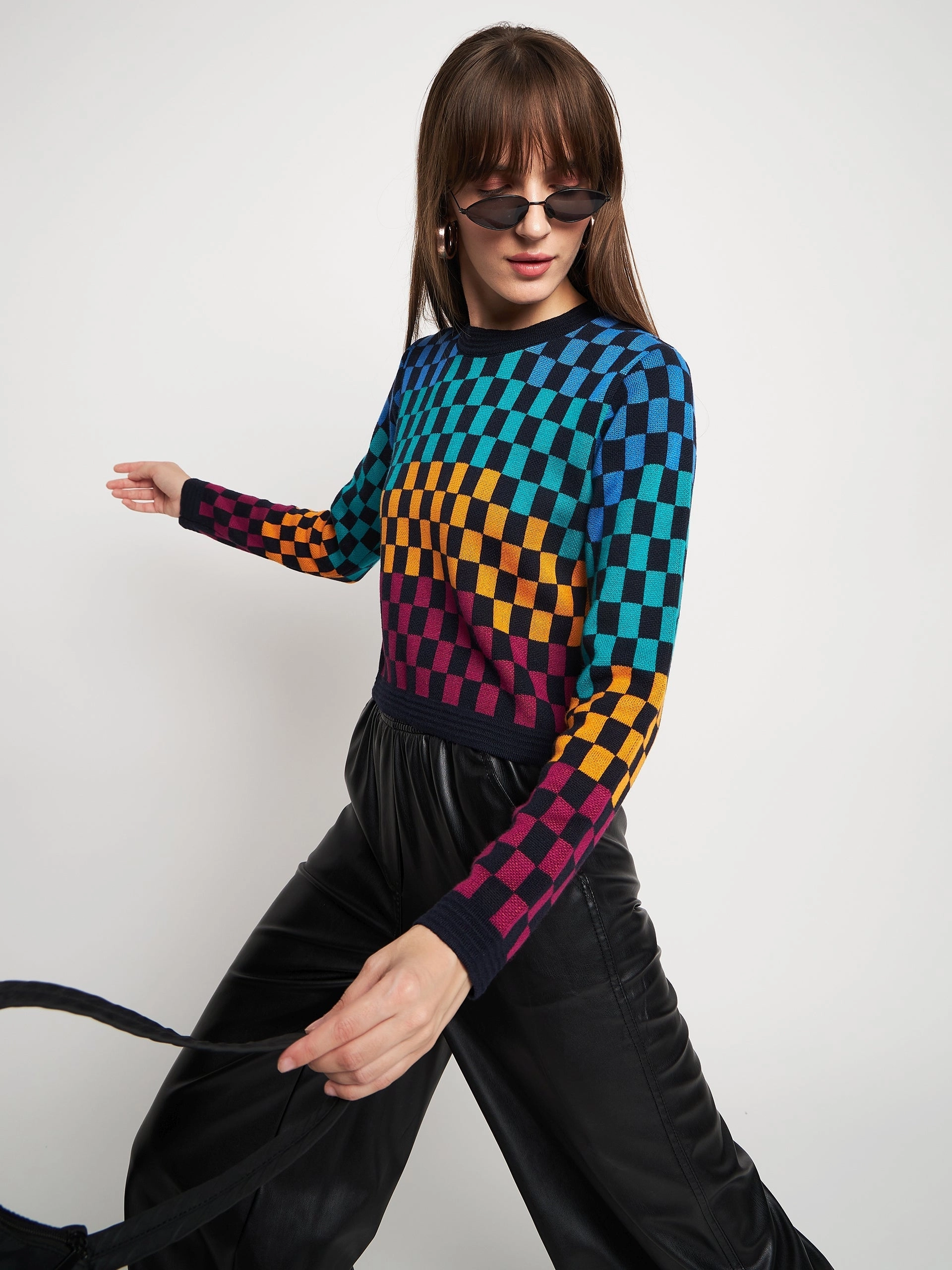 Soft Lining Flatlock stitching Madame Colourblocked Black Sweater