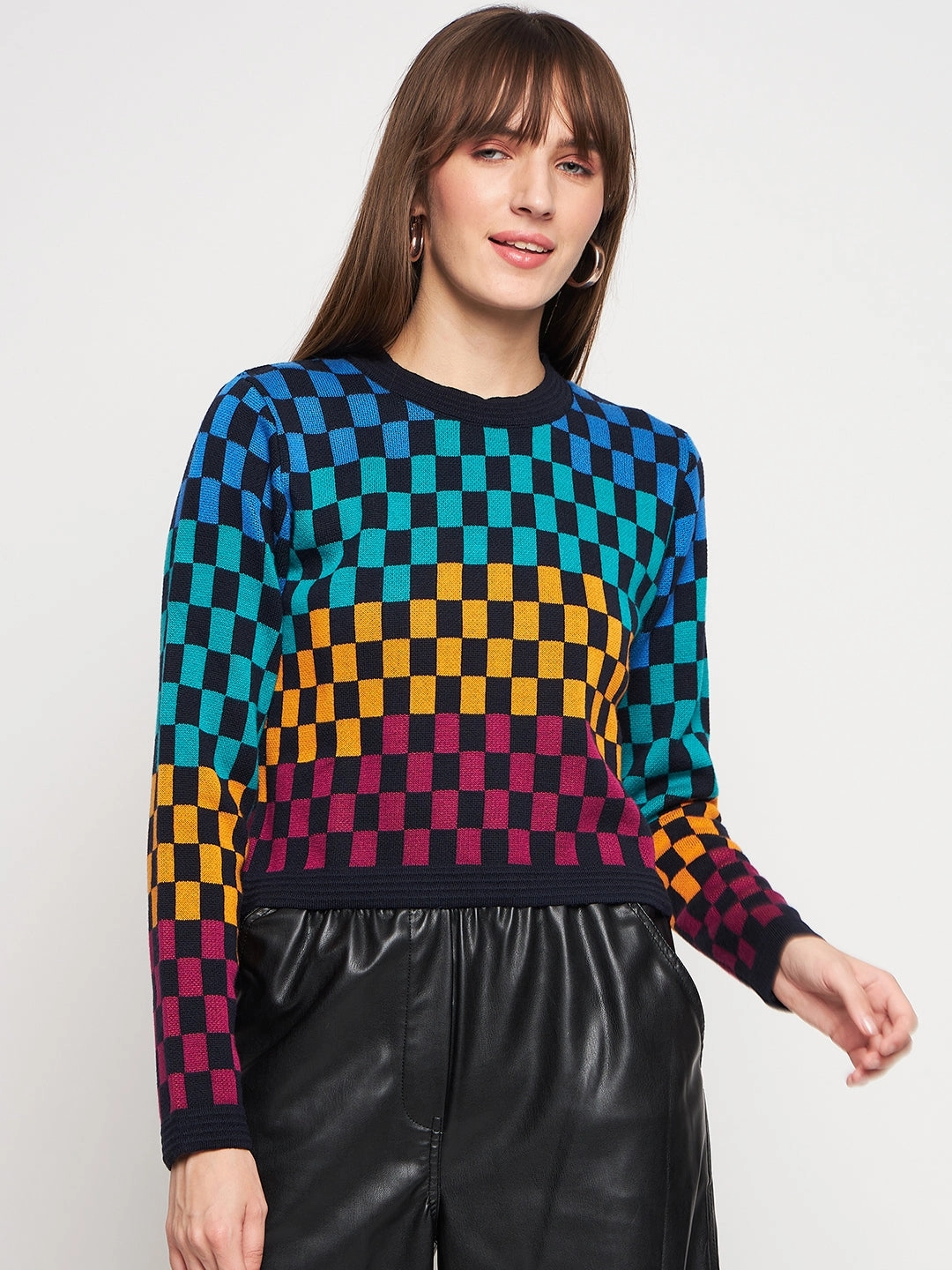 Cozy Apparel Madame Colourblocked Black Sweater