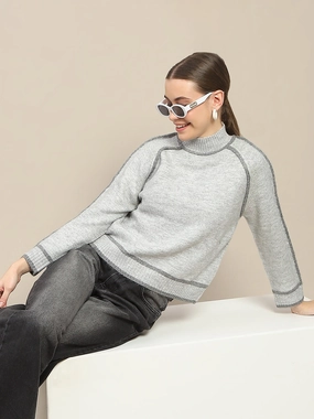 Breathable knit Madame Contrast Trimming Grey Sweater