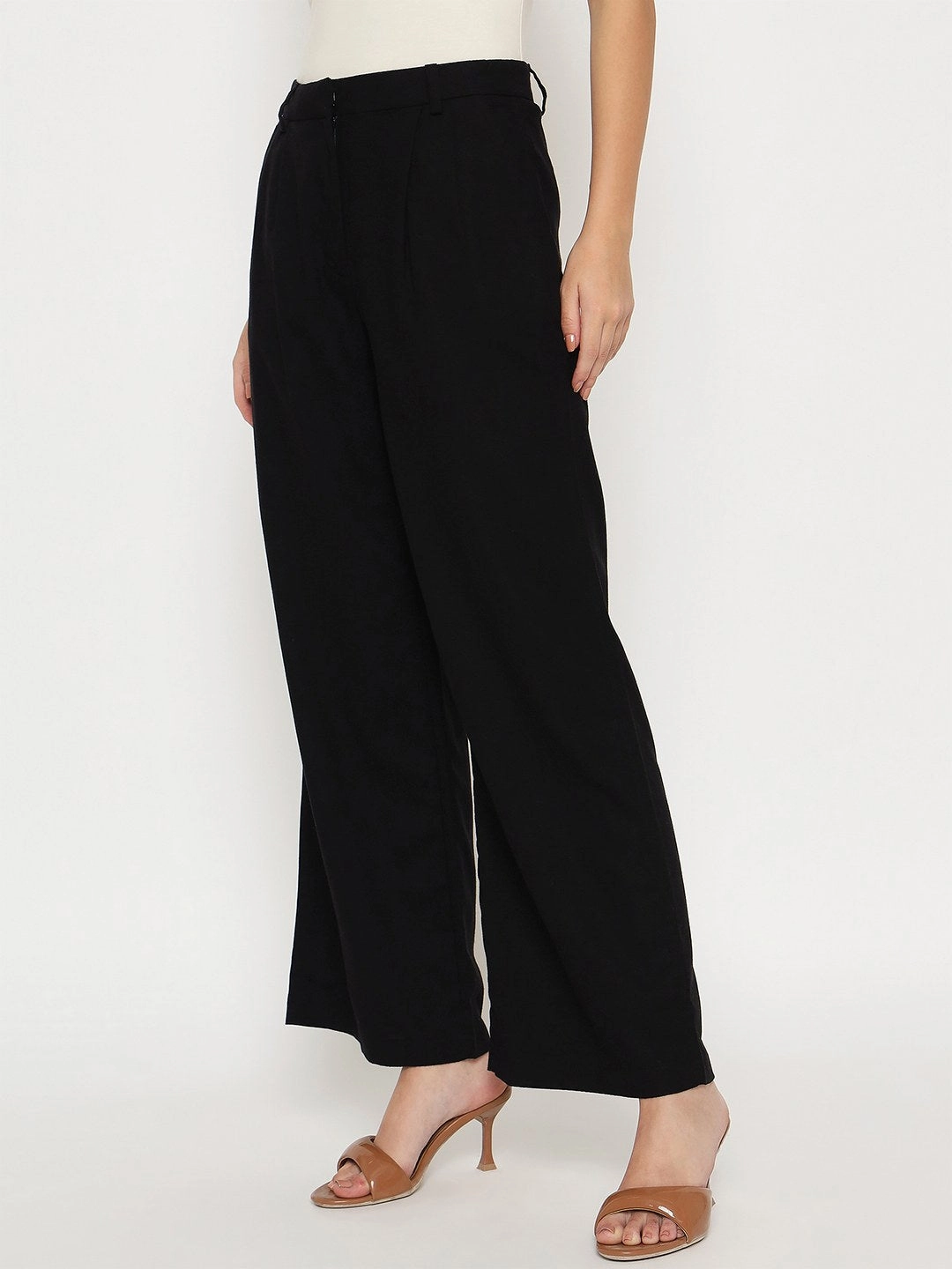 hypoallergenic material Madame Cotton Blend Black Wide Leg Trousers