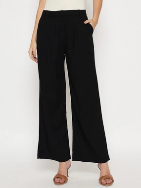 Madame Cotton Blend Black Wide Leg Trousers Core Movement