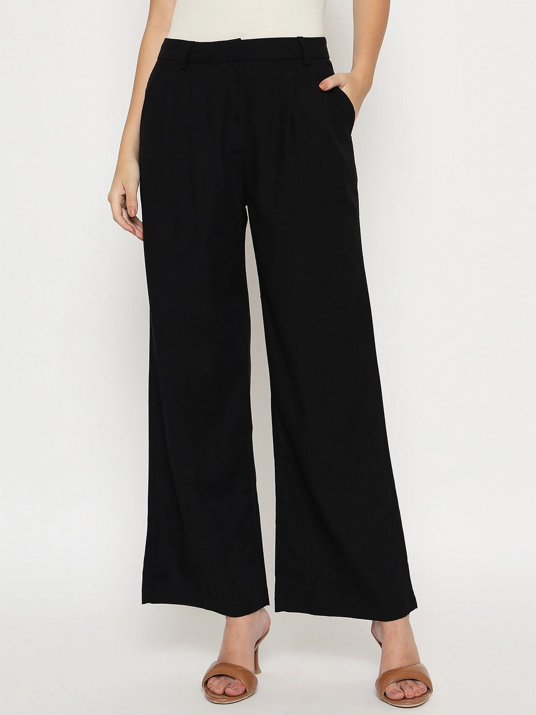 Madame Cotton Blend Black Wide Leg Trousers Core Movement