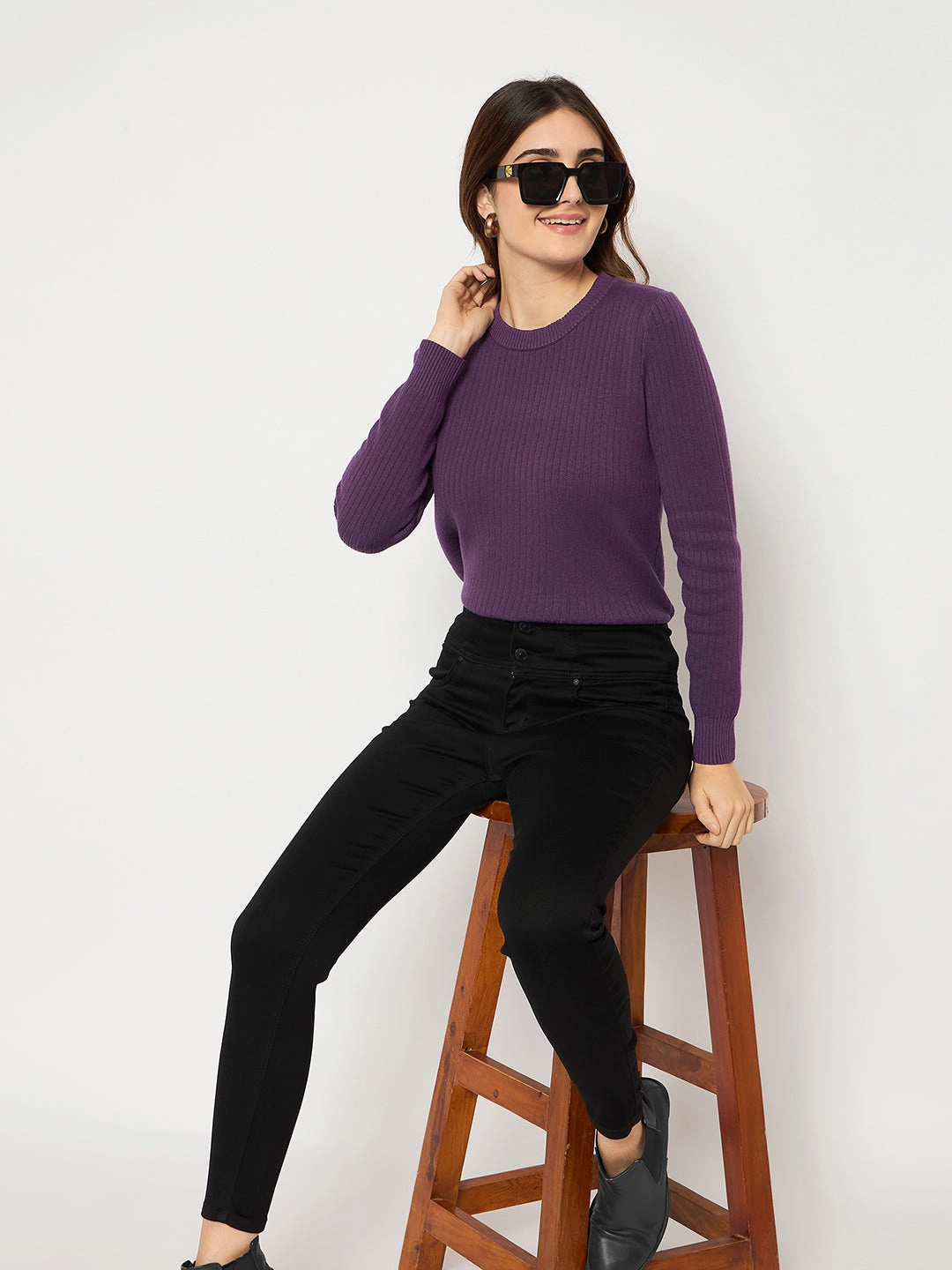 Color Lock Technology Madame Cotton Blend Double High Rise Solid Button Black Denim Jeans