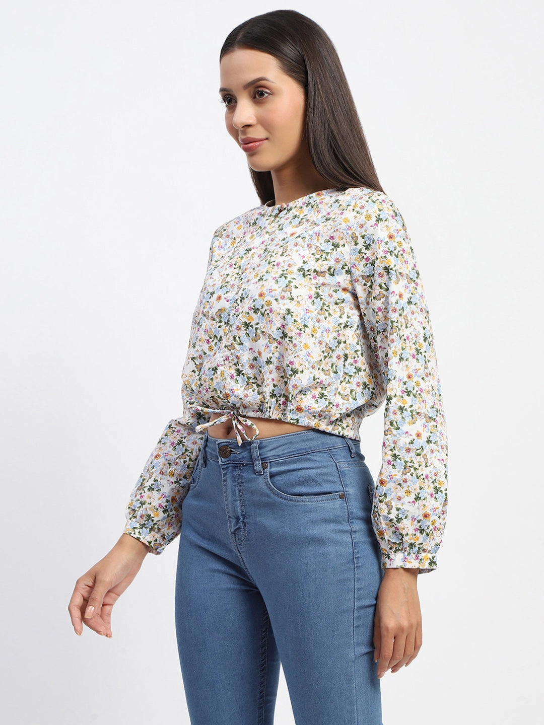 Madame Cotton Floral Print Drawstring Waist Multicolor Top MinimalistAesthetic Relaxed Tank