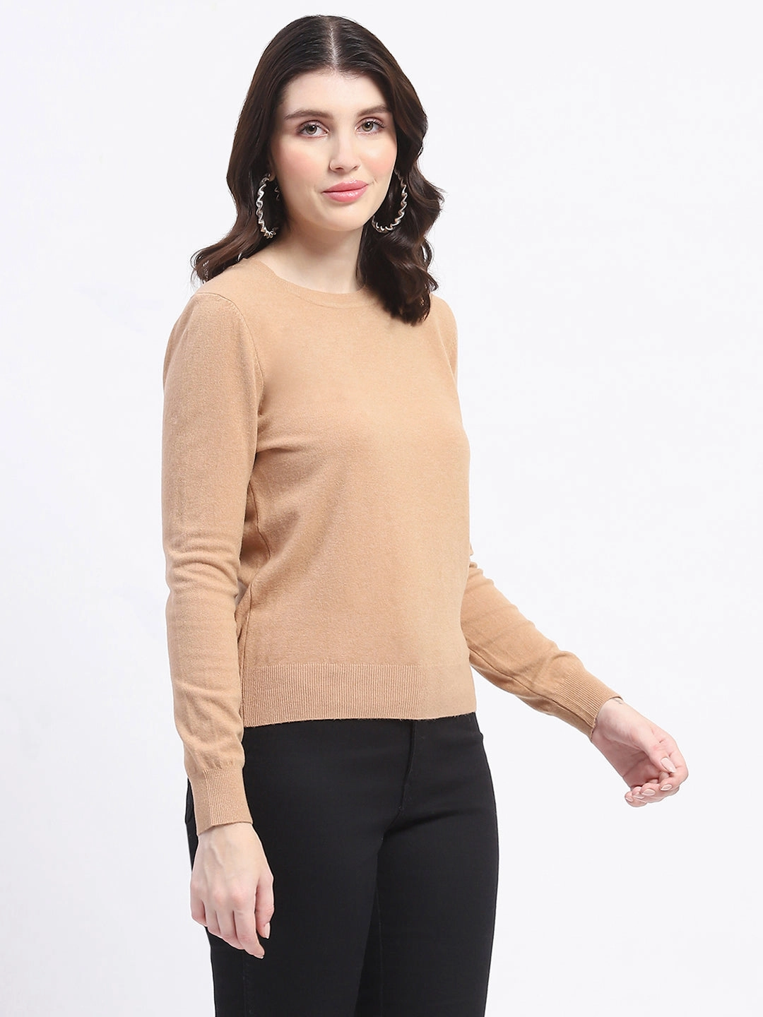 Outdoor Vibe Colorfast Dye Method Madame Crew Neck Brown Sweater