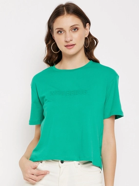 Madame Crew Neck Zen Green Printed T-Shirt HighDensityFoam Layered Panel Design