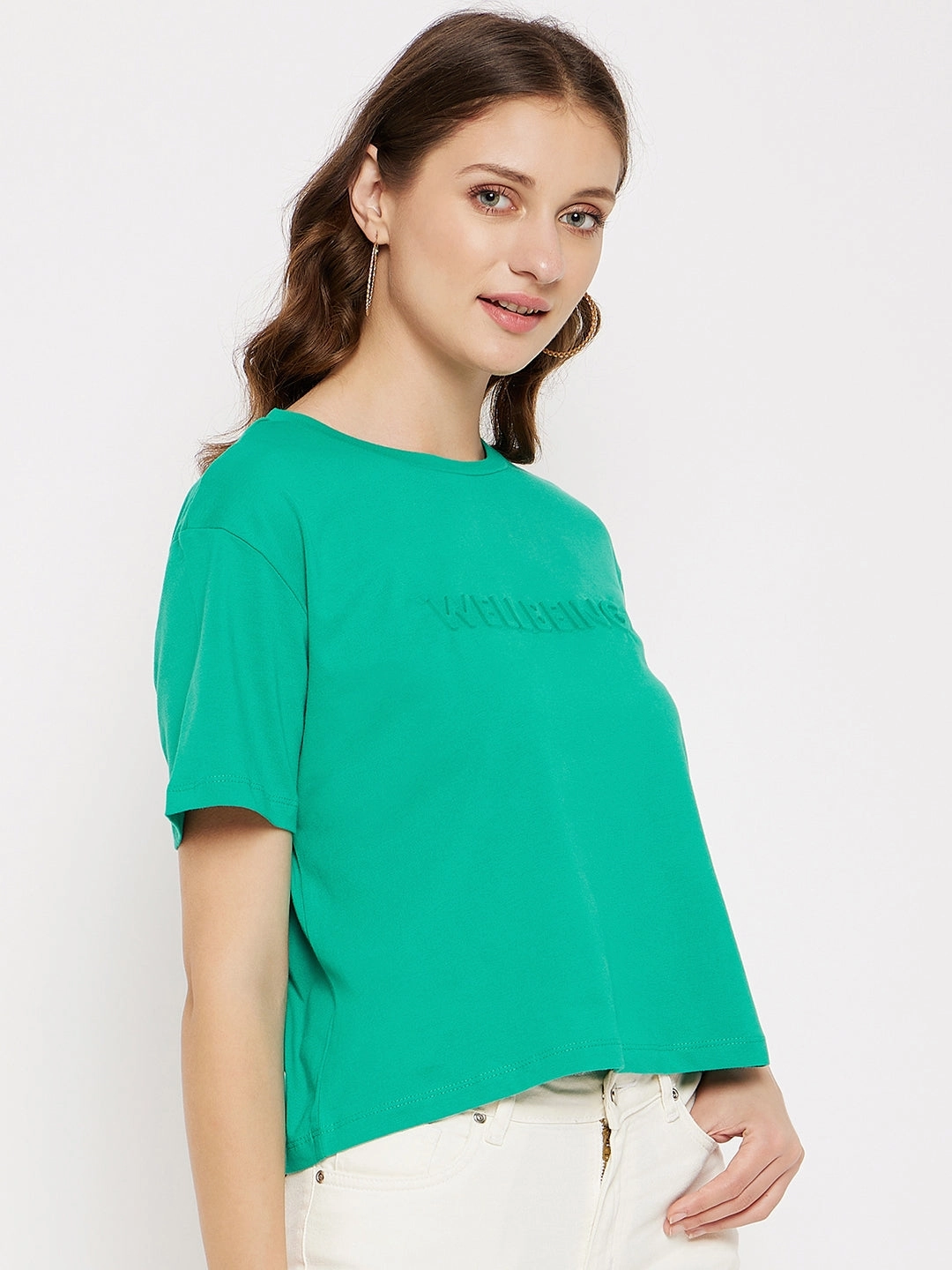 Madame Crew Neck Zen Green Printed T-Shirt Adjustable Cuff Loose cut